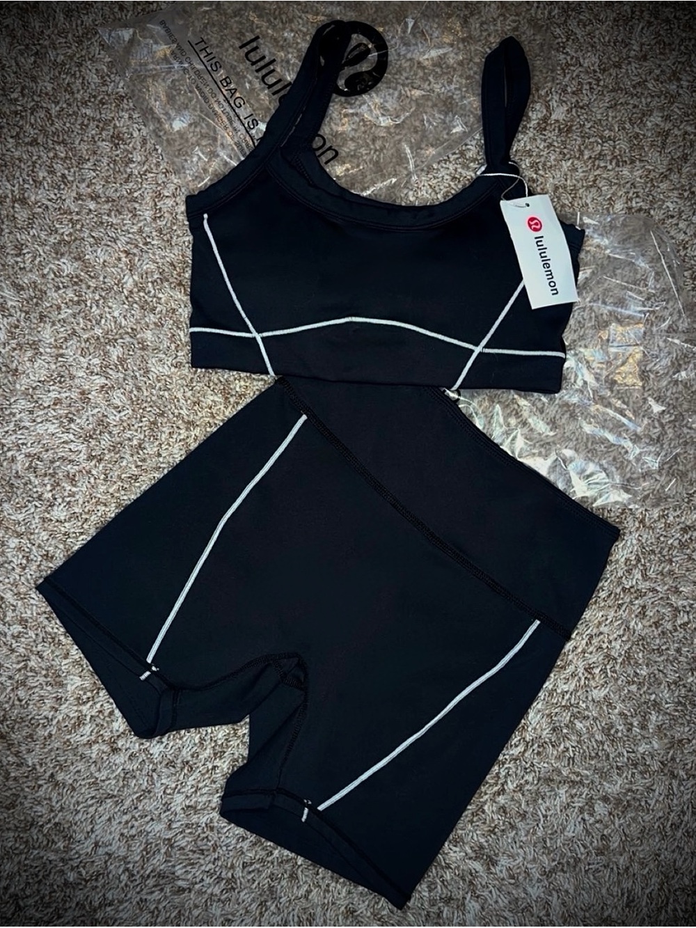 Lululemon black sports bra + biker shorts set (new with tag) - Size 2